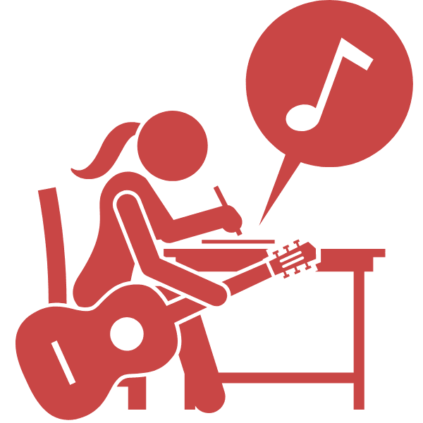 A female songwriter sitting at a table writing - SongShop Online Song Pitching & Licensing  
